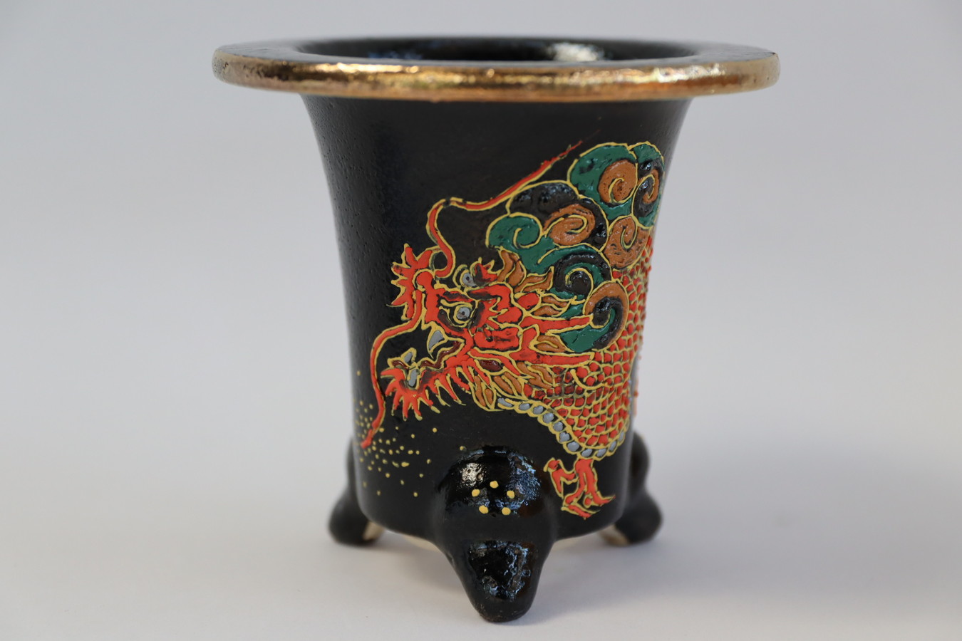 2221,赤龍 雲龍　萬年青錦鉢　外径約10.5cm　亘サイン