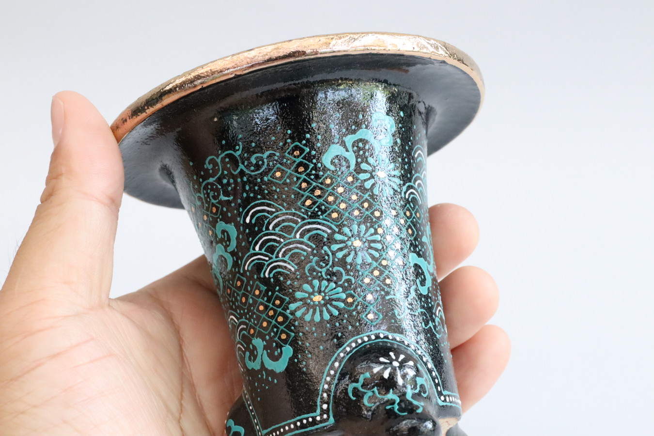 2155,七々子青海波唐草繋ぎ楽鉢 外径約10.2cm　伝説の作家 里サイン