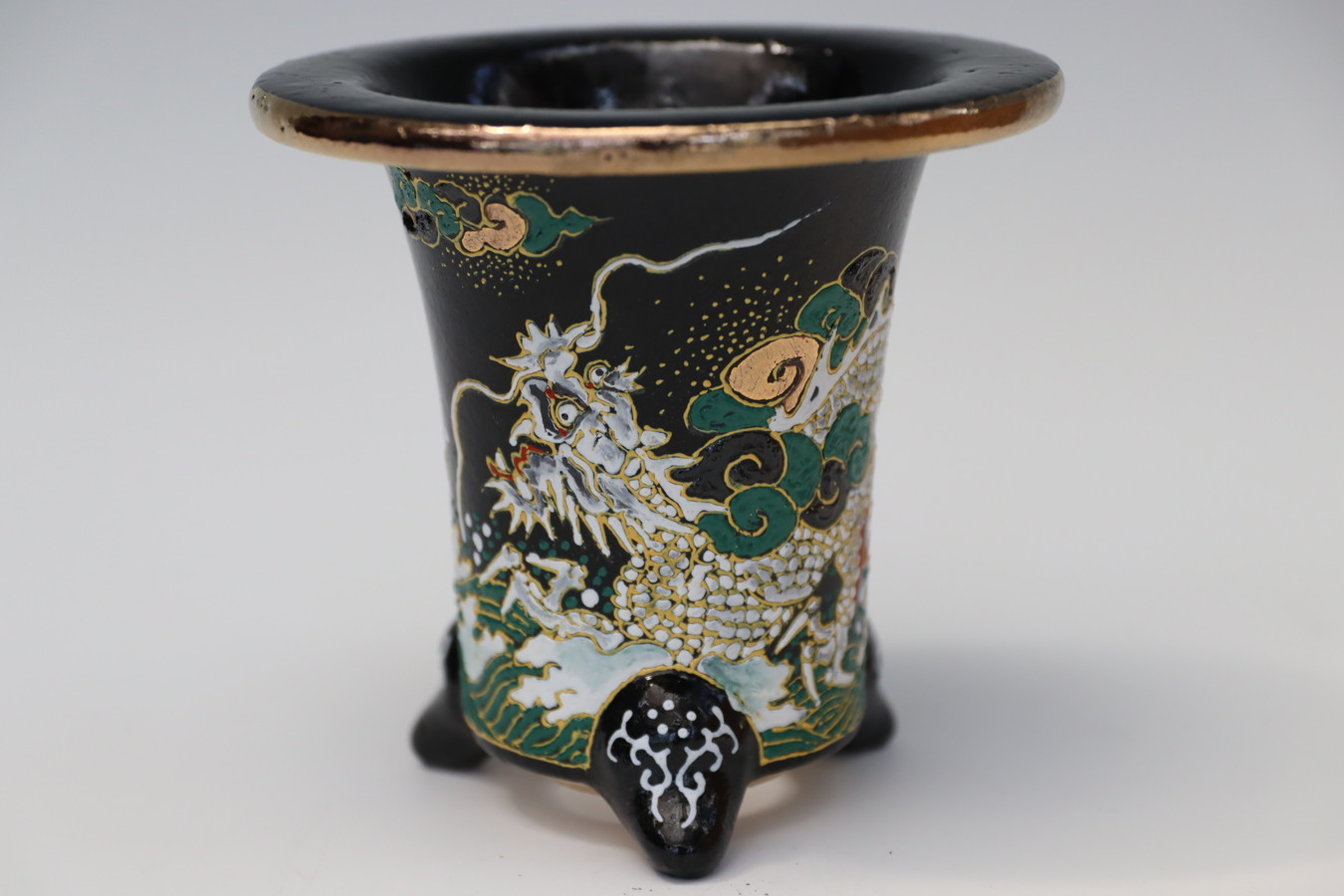 3010,龍　萬年青楽鉢 外径約11.7cm　亘サイン