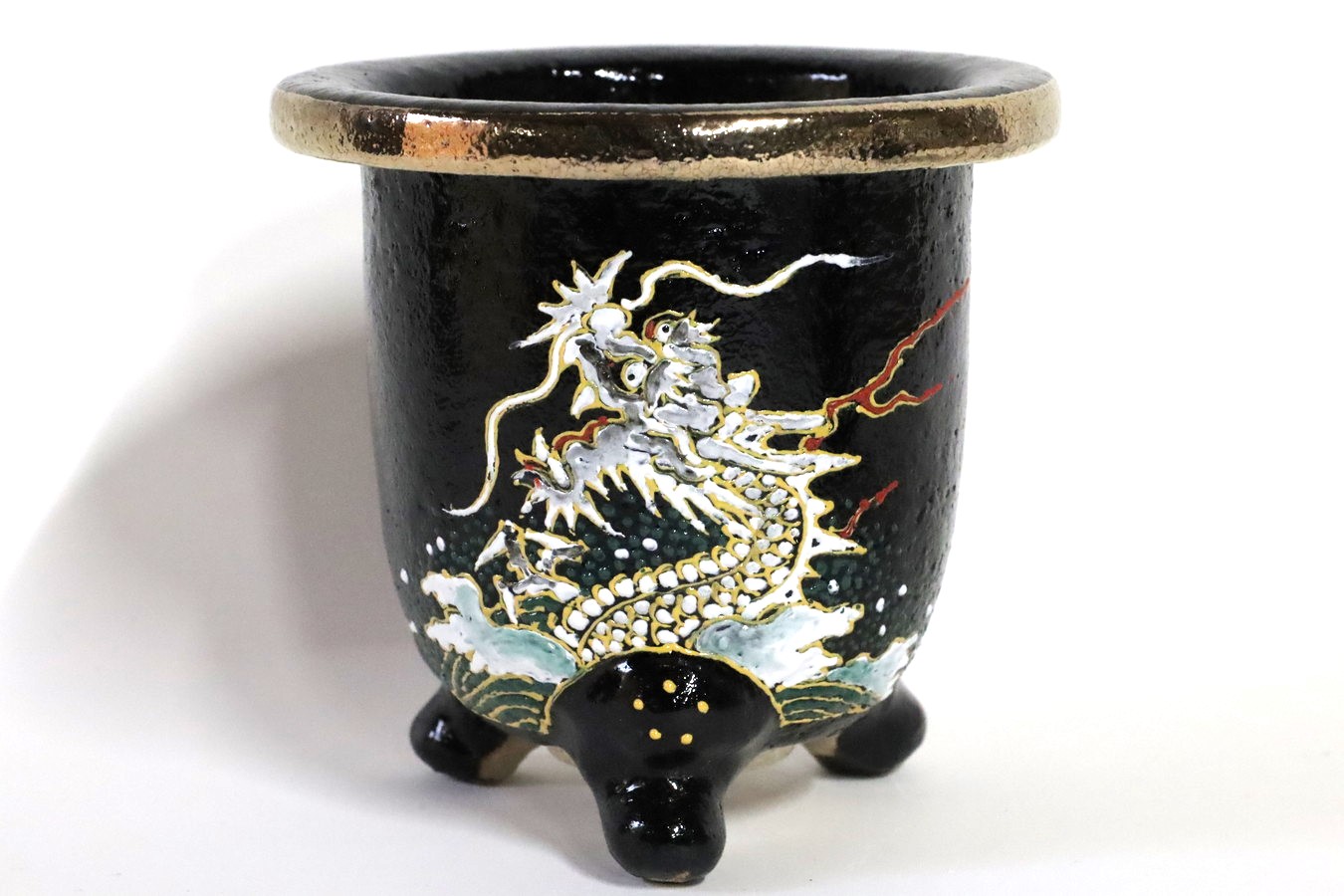 2652,【カバー鉢の大】 海龍 外径約10.9cm 高さ約10.6cm　亘サイン【カバー鉢の大】　特価！