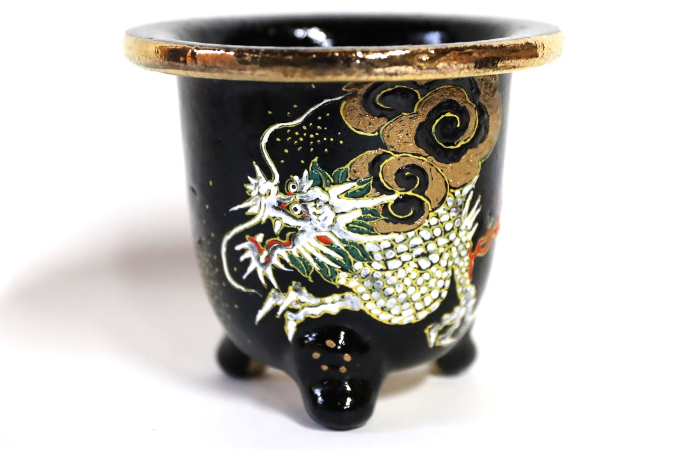 2072,【カバー鉢】龍 萬年青楽鉢　外径約10.8cm 高さ約9.2cm　亘サイン【カバー鉢】