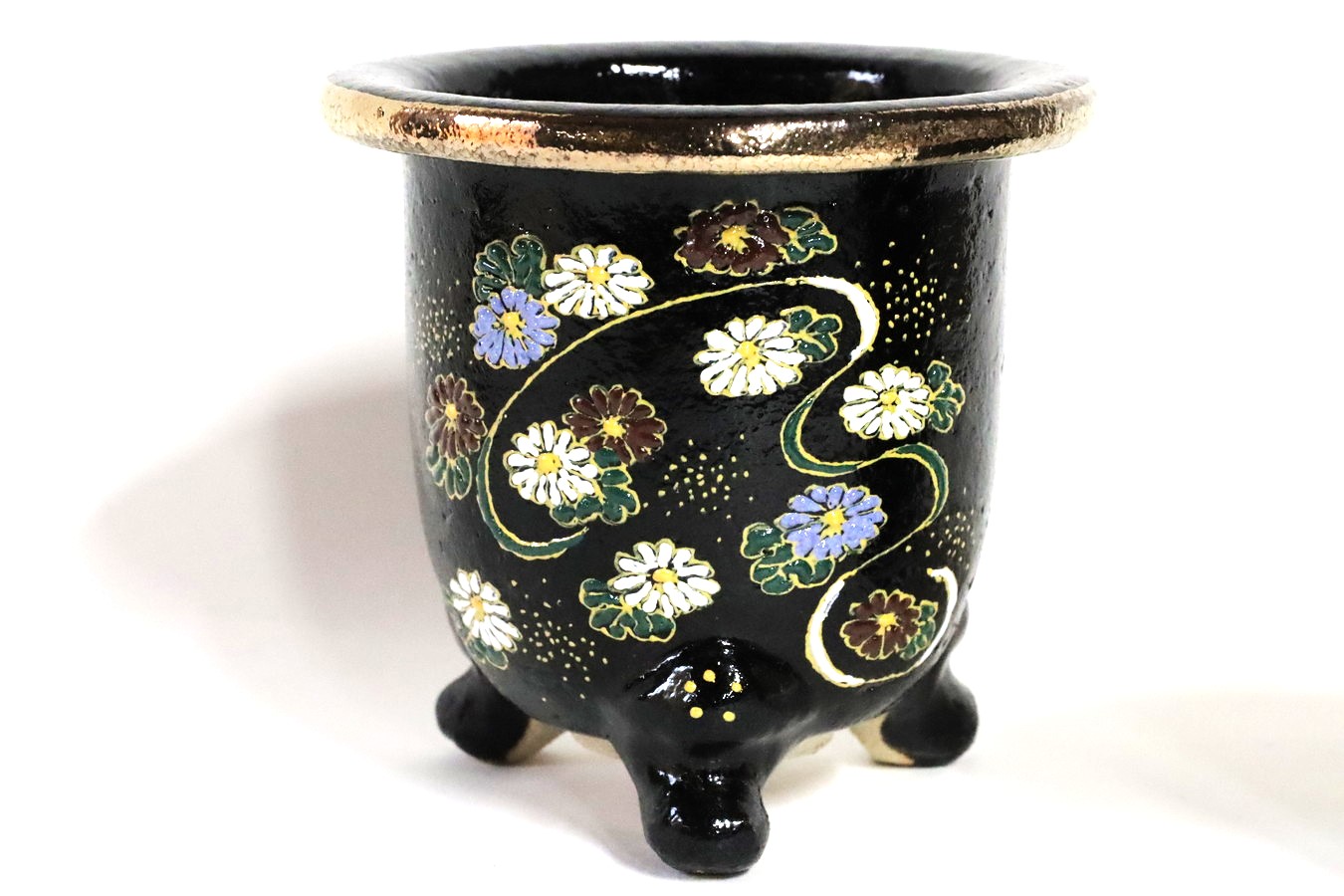 2627,【カバー鉢の大】流水小菊 外径約10.8cm 高さ約10.4cm　亘サイン【カバー鉢の大】